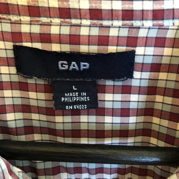 GAP Check Button Down Shirt Short Sleeve Red White Blue Cotton Large Retro Vtg - Picture 5 of 7